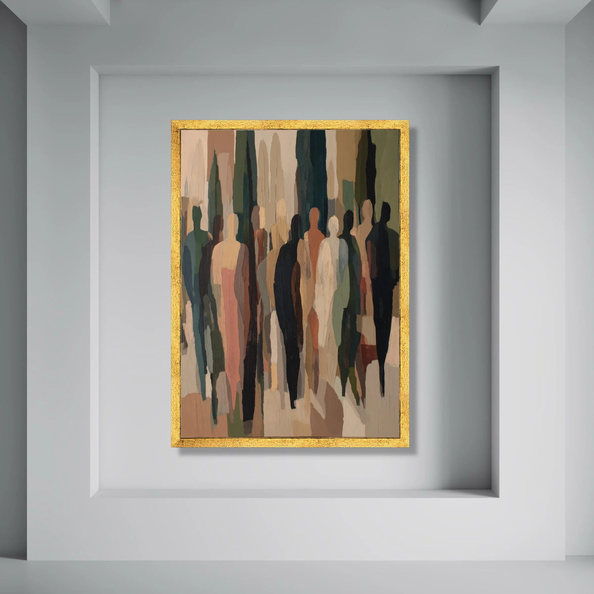 Contemporary Abstract People Silhouettes Canvas, Urban Crowd Wall Art, Modern Figurative Canvas, Neutral Tone Home Decor, Ready to Print Art