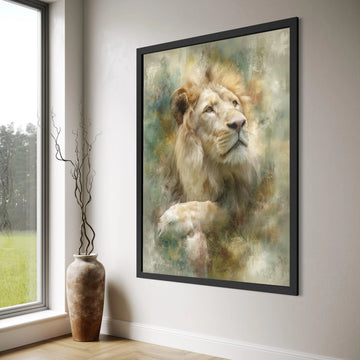 Majestic Lion Portrait Canvas, Regal Animal Wall Art, Wildlife Home Decoration, Nature Animal Print Canvas, Lion Art Illustration Print Art