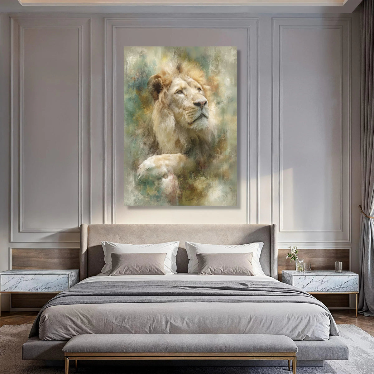 Majestic Lion Portrait Canvas, Regal Animal Wall Art, Wildlife Home Decoration, Nature Animal Print Canvas, Lion Art Illustration Print Art