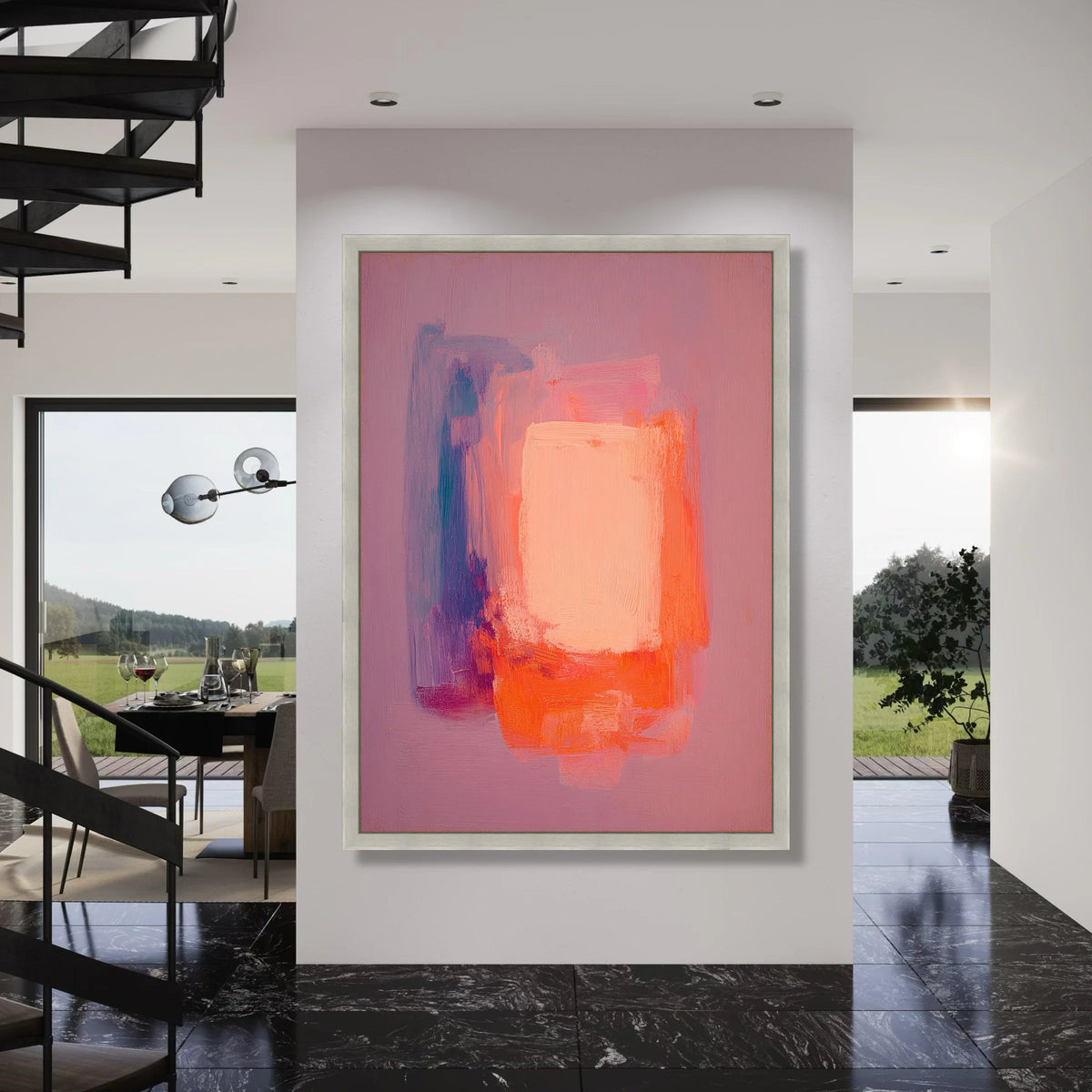 Warm Abstract Glow Canvas Wall Art, Modern Color Block Painting, Pink Orange Purple Home Decoration, Contemporary Canvas Design Print Art