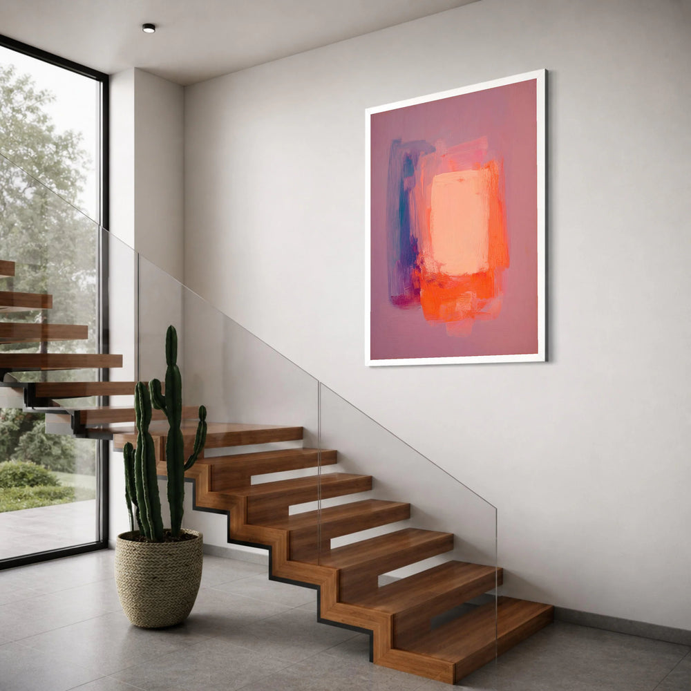 Warm Abstract Glow Canvas Wall Art, Modern Color Block Painting, Pink Orange Purple Home Decoration, Contemporary Canvas Design Print Art