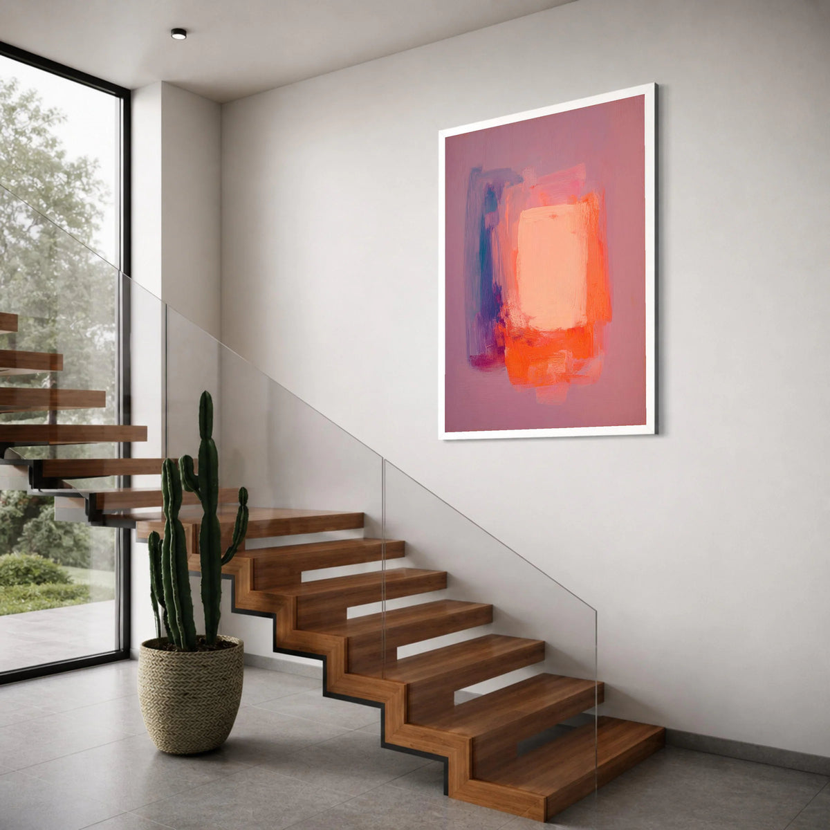 Warm Abstract Glow Canvas Wall Art, Modern Color Block Painting, Pink Orange Purple Home Decoration, Contemporary Canvas Design Print Art