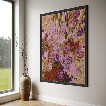 Abstract Floral Canvas Wall Art, Pink and Purple Bouquet Design, Modern Nature Canvas, Colorful Flower Painting, Home Decor Canvas Print Art
