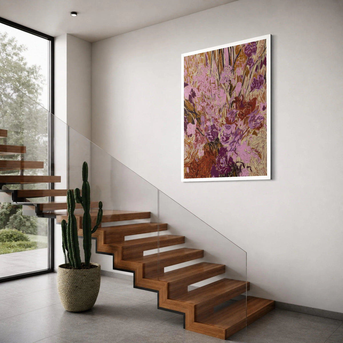 Abstract Floral Canvas Wall Art, Pink and Purple Bouquet Design, Modern Nature Canvas, Colorful Flower Painting, Home Decor Canvas Print Art