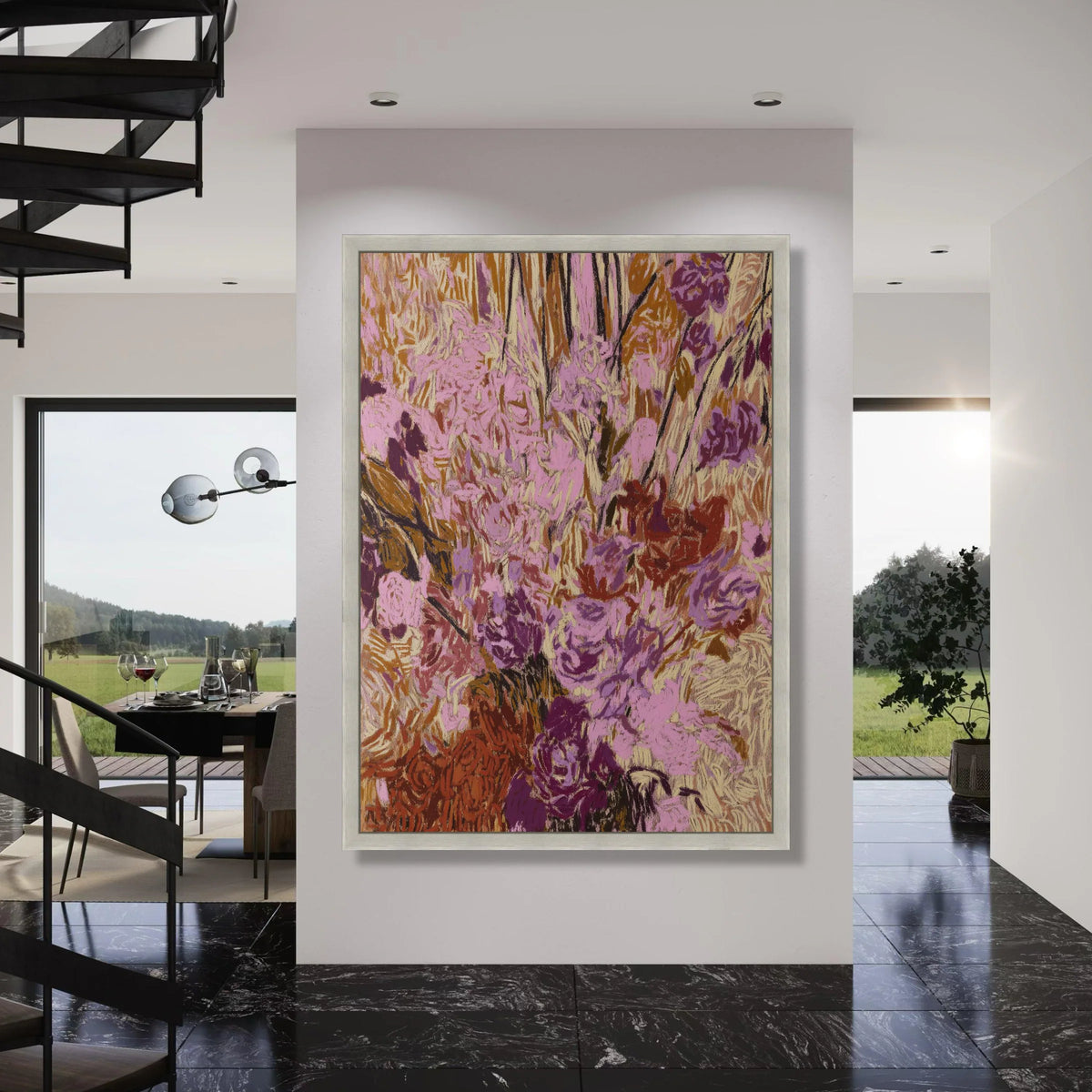 Abstract Floral Canvas Wall Art, Pink and Purple Bouquet Design, Modern Nature Canvas, Colorful Flower Painting, Home Decor Canvas Print Art