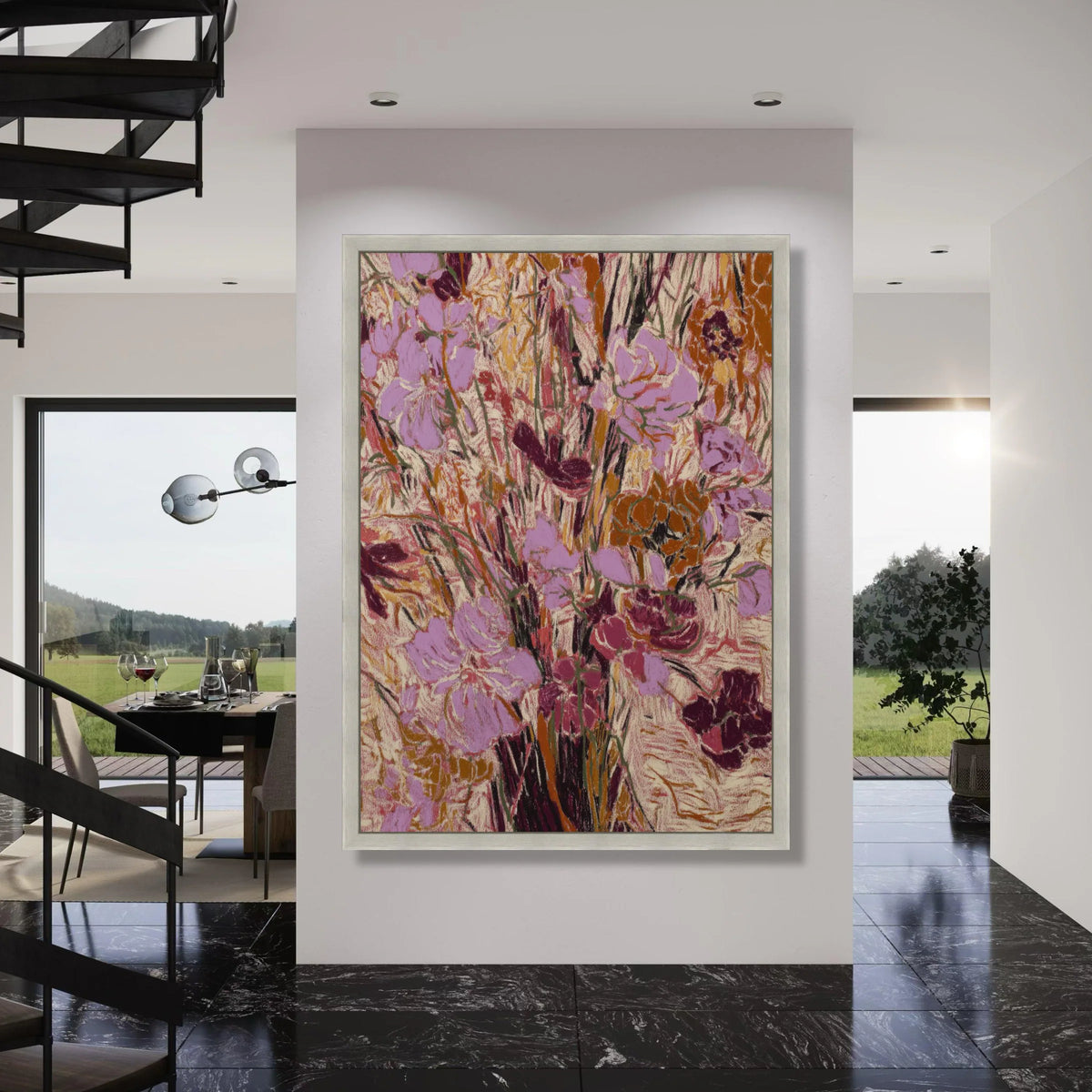 Abstract Floral Bouquet Canvas Wall Art, Pink and Rust Flower Painting, Modern Botanical Decor, Artistic Home Wall Design Print Art