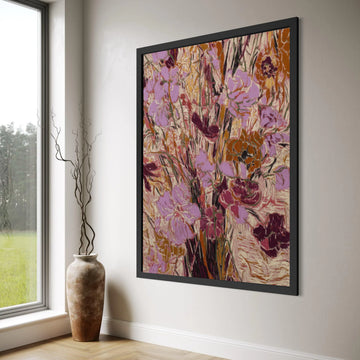 Abstract Floral Bouquet Canvas Wall Art, Pink and Rust Flower Painting, Modern Botanical Decor, Artistic Home Wall Design Print Art