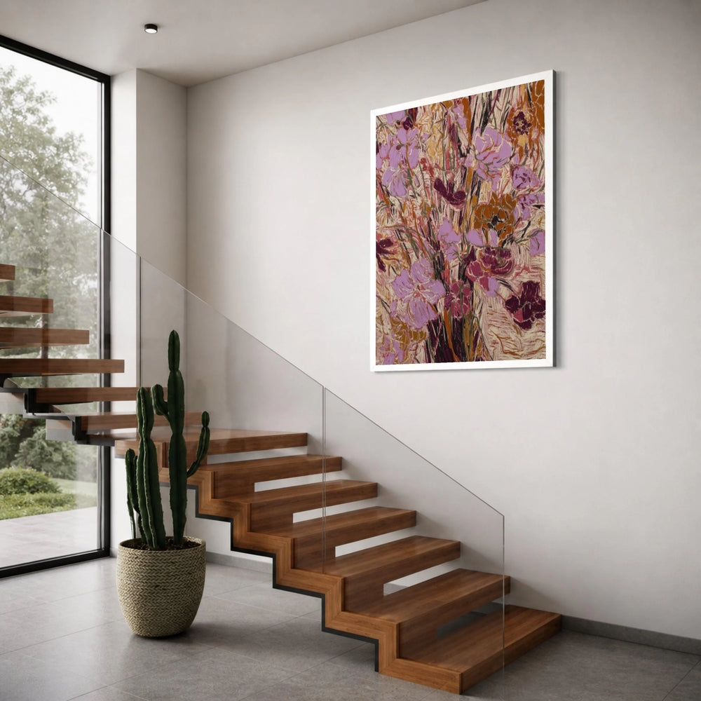 Abstract Floral Bouquet Canvas Wall Art, Pink and Rust Flower Painting, Modern Botanical Decor, Artistic Home Wall Design Print Art
