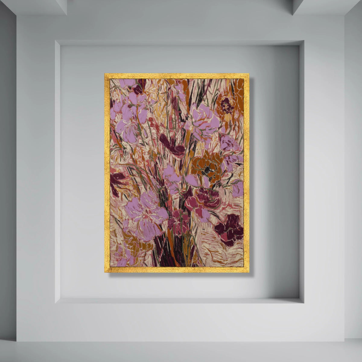 Abstract Floral Bouquet Canvas Wall Art, Pink and Rust Flower Painting, Modern Botanical Decor, Artistic Home Wall Design Print Art