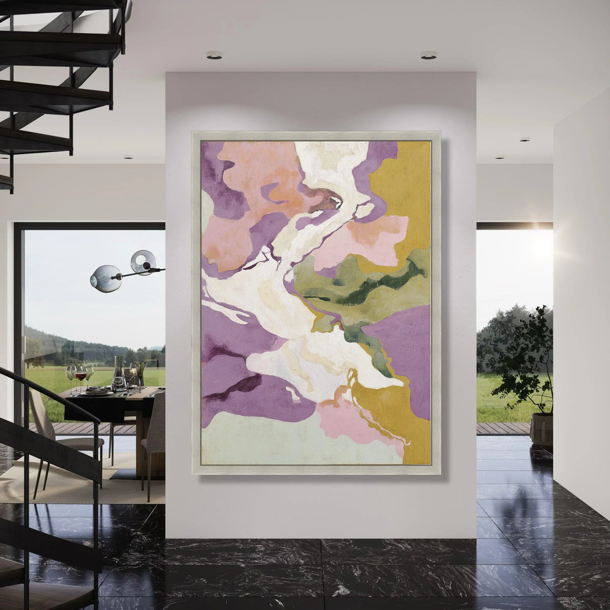 Soft Abstract Flow, Pastel Purple and Green Canvas, Modern Wall Art, Contemporary Home Decoration, Organic Shapes Painting Print Art