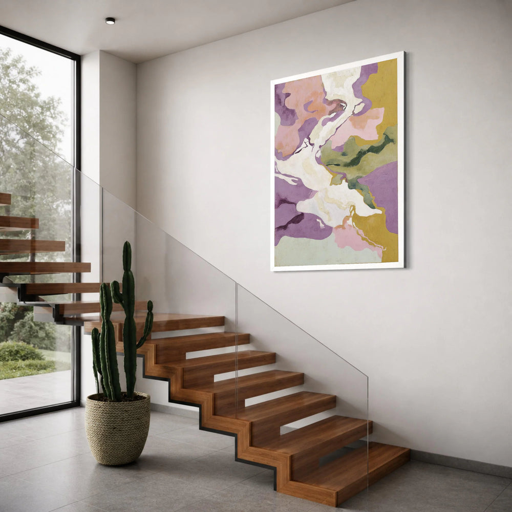 Soft Abstract Flow, Pastel Purple and Green Canvas, Modern Wall Art, Contemporary Home Decoration, Organic Shapes Painting Print Art
