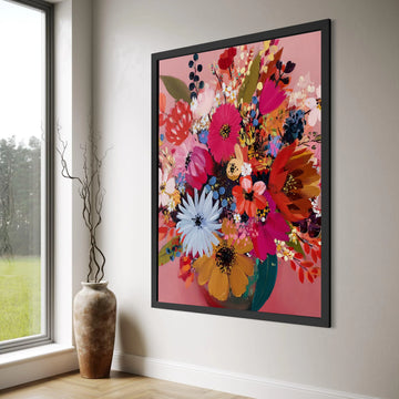 Vibrant Mixed Flowers Canvas, Colorful Floral Bouquet Artwork, Bright Spring Wall Art, Home Decor Canvas Painting, Ready to Hang Print Art