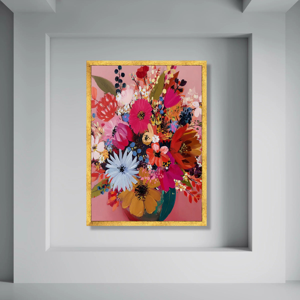 Vibrant Mixed Flowers Canvas, Colorful Floral Bouquet Artwork, Bright Spring Wall Art, Home Decor Canvas Painting, Ready to Hang Print Art