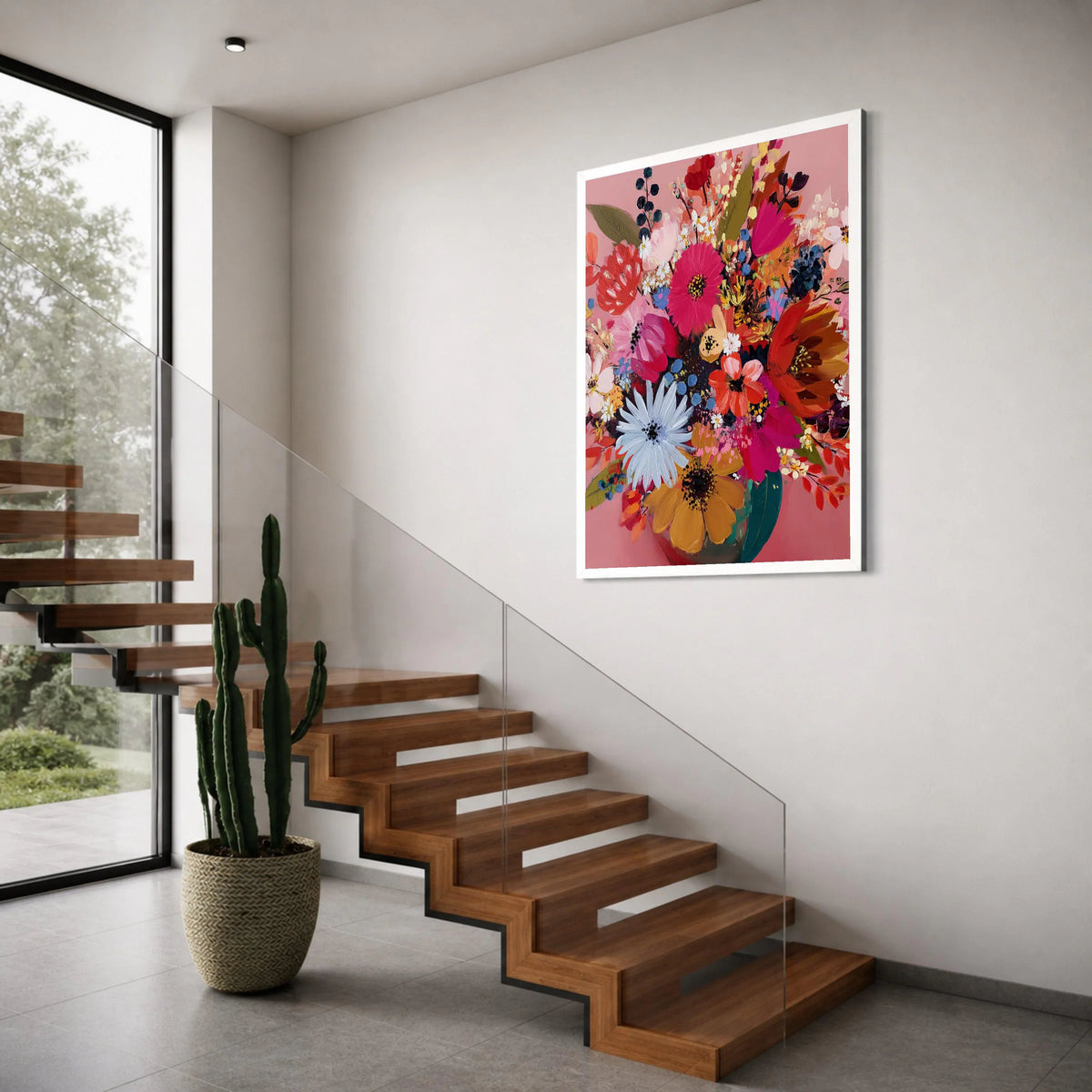 Vibrant Mixed Flowers Canvas, Colorful Floral Bouquet Artwork, Bright Spring Wall Art, Home Decor Canvas Painting, Ready to Hang Print Art