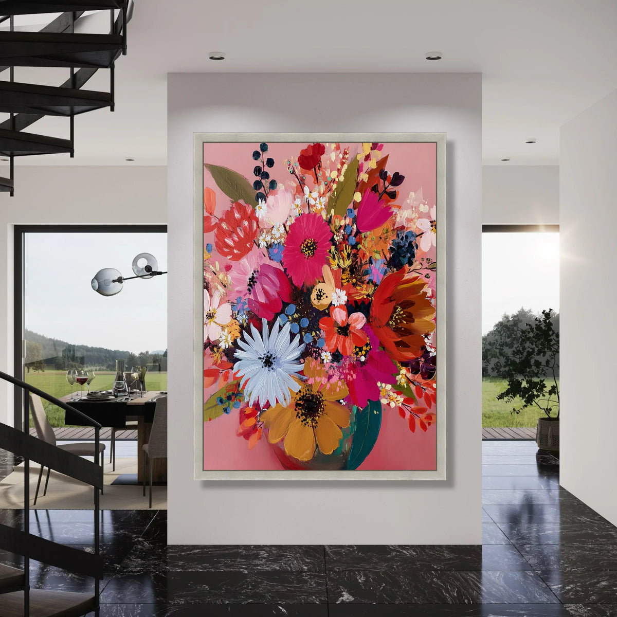 Vibrant Mixed Flowers Canvas, Colorful Floral Bouquet Artwork, Bright Spring Wall Art, Home Decor Canvas Painting, Ready to Hang Print Art