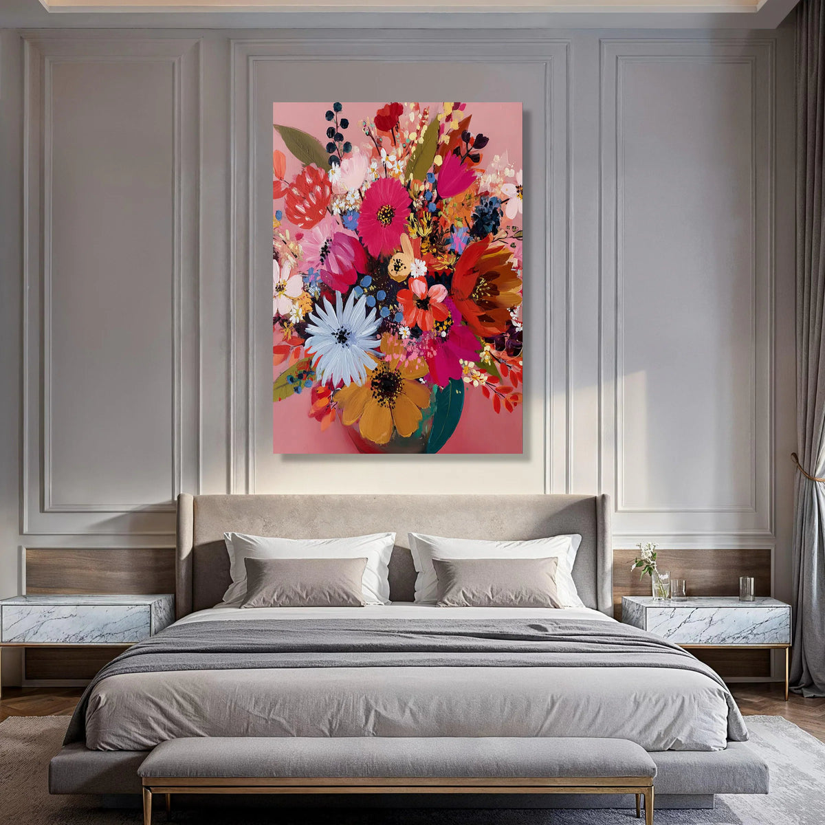 Vibrant Mixed Flowers Canvas, Colorful Floral Bouquet Artwork, Bright Spring Wall Art, Home Decor Canvas Painting, Ready to Hang Print Art