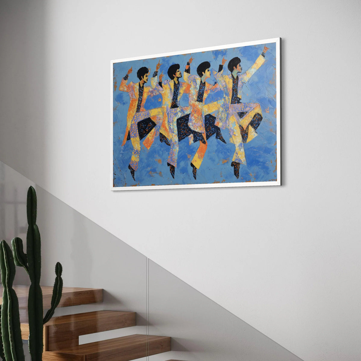 Retro Disco Dance Moves Canvas, Vintage Funky Dance Wall Art, Colorful Blue Background Canvas, Mid Century Modern Home Decor Print Art