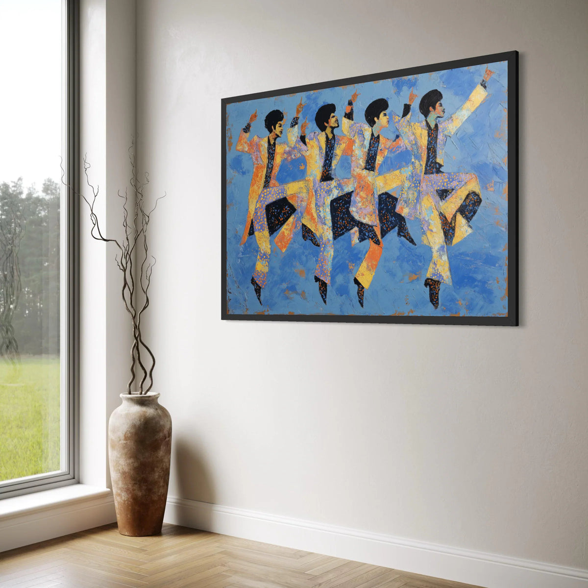 Retro Disco Dance Moves Canvas, Vintage Funky Dance Wall Art, Colorful Blue Background Canvas, Mid Century Modern Home Decor Print Art