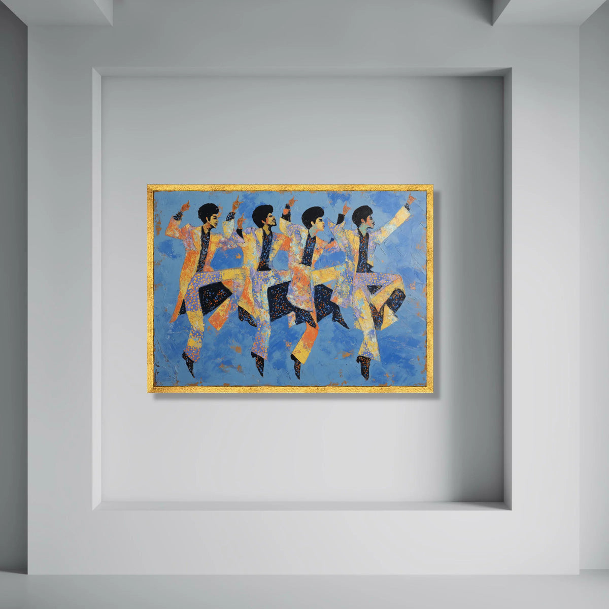 Retro Disco Dance Moves Canvas, Vintage Funky Dance Wall Art, Colorful Blue Background Canvas, Mid Century Modern Home Decor Print Art