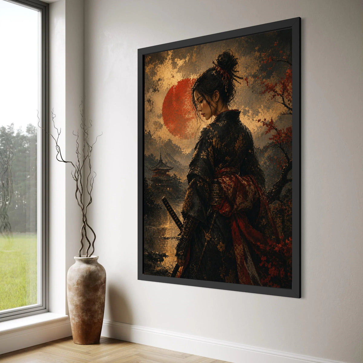 Elegant Samurai Woman Canvas, Traditional Kimono Art, Japanese Culture Wall Decor, Oriental Landscape Canvas, Asian Home Print Art