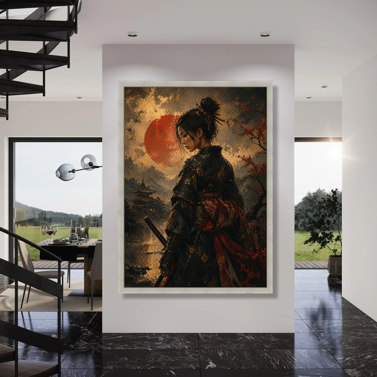 Elegant Samurai Woman Canvas, Traditional Kimono Art, Japanese Culture Wall Decor, Oriental Landscape Canvas, Asian Home Print Art