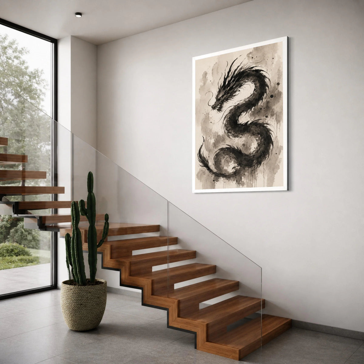 Majestic Black Dragon Canvas, Asian Mythical Creature Wall Art, Ink Style Dragon Painting, Oriental Home Decor, Ready to Hang Print Art