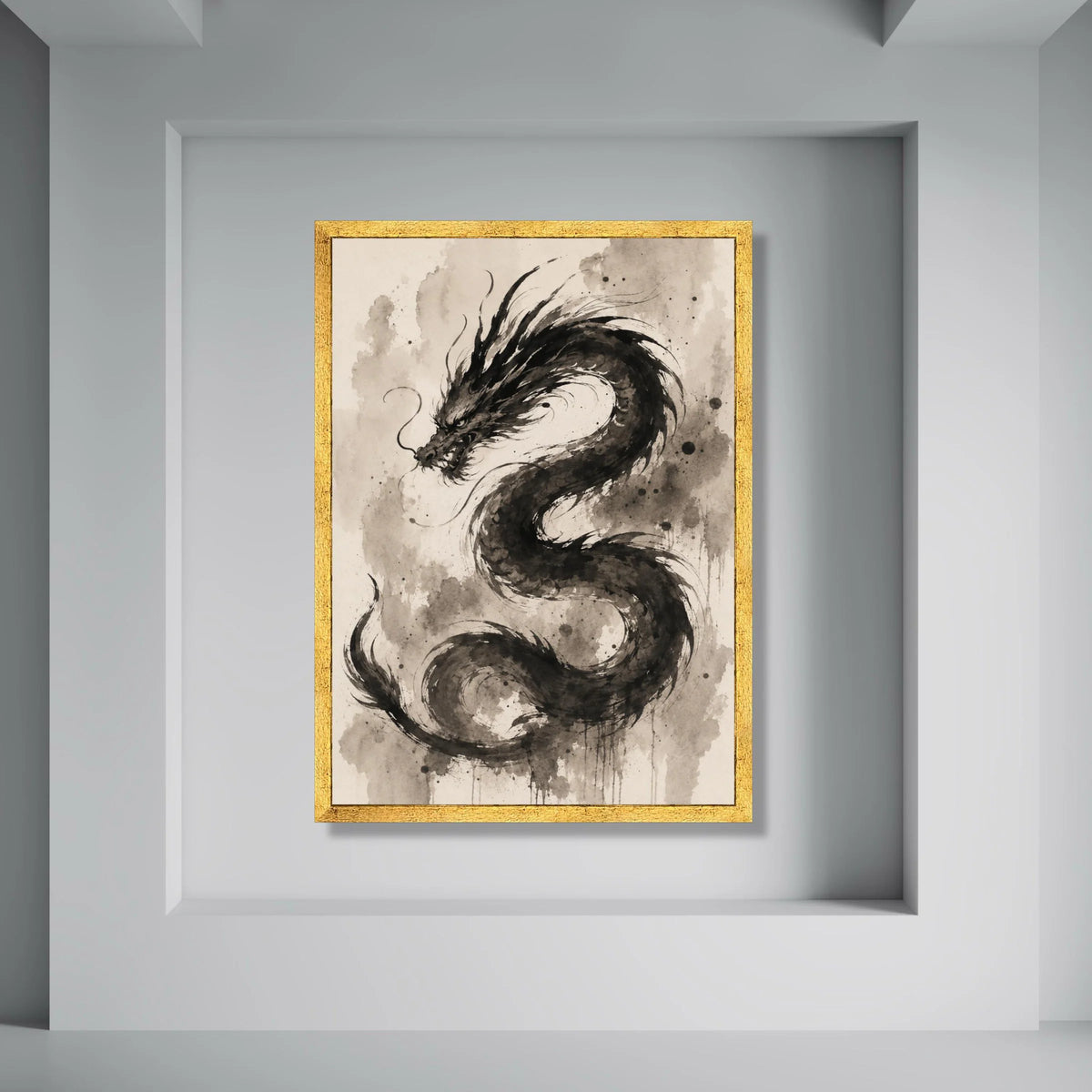 Majestic Black Dragon Canvas, Asian Mythical Creature Wall Art, Ink Style Dragon Painting, Oriental Home Decor, Ready to Hang Print Art