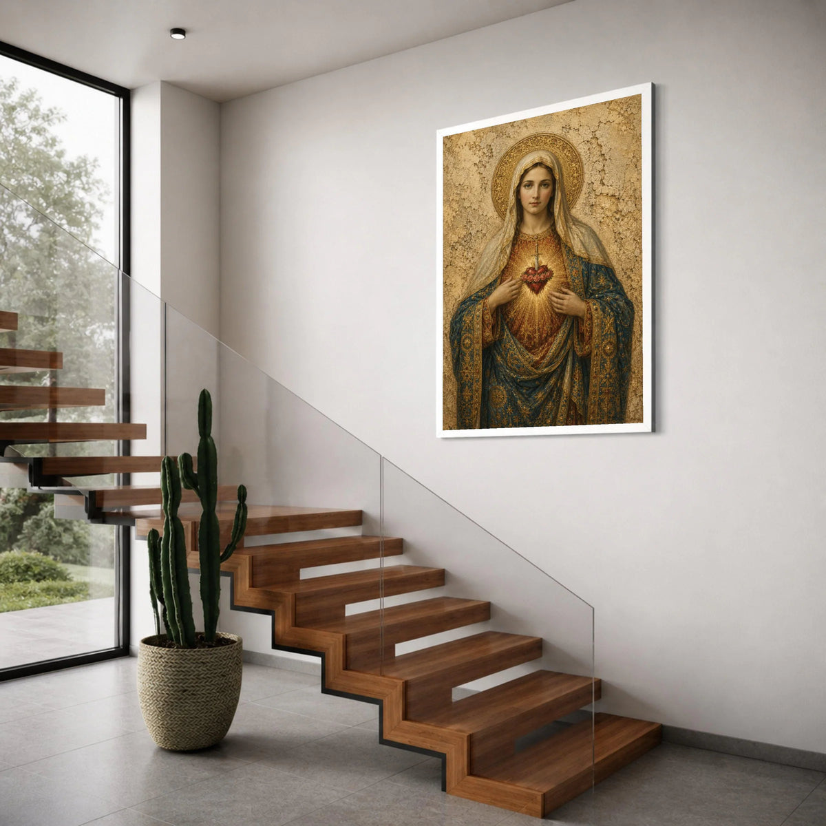 Sacred Heart of Mary Canvas Wall Art, Religious Icon Painting, Spiritual Catholic Decor, Virgin Mary Portrait, Inspirational Print Art