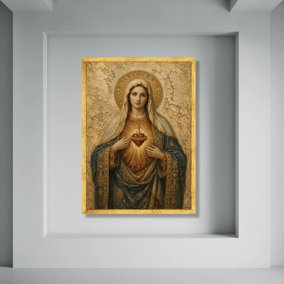 Sacred Heart of Mary Canvas Wall Art, Religious Icon Painting, Spiritual Catholic Decor, Virgin Mary Portrait, Inspirational Print Art