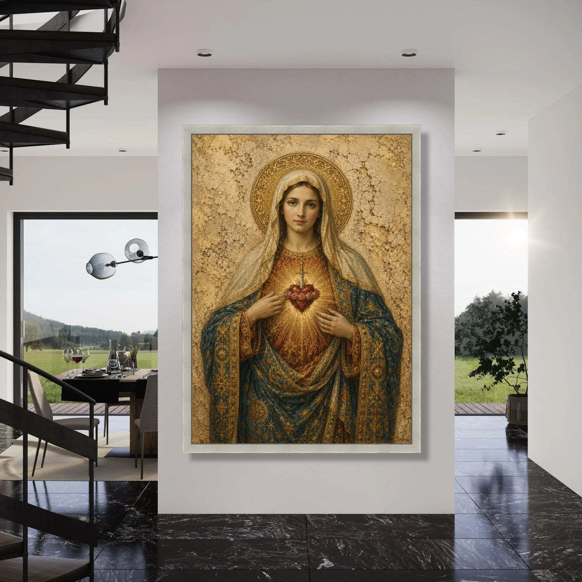 Sacred Heart of Mary Canvas Wall Art, Religious Icon Painting, Spiritual Catholic Decor, Virgin Mary Portrait, Inspirational Print Art
