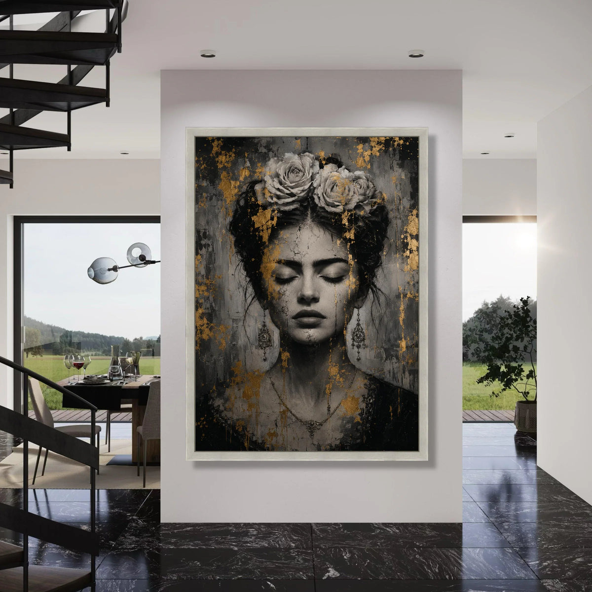 Elegant Vintage Woman Portrait Canvas, Floral Crown Wall Art, Classic Beauty Canvas, Antique Style Home Decoration, Fine Art Print Print Art