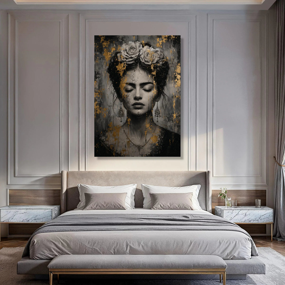Elegant Vintage Woman Portrait Canvas, Floral Crown Wall Art, Classic Beauty Canvas, Antique Style Home Decoration, Fine Art Print Print Art