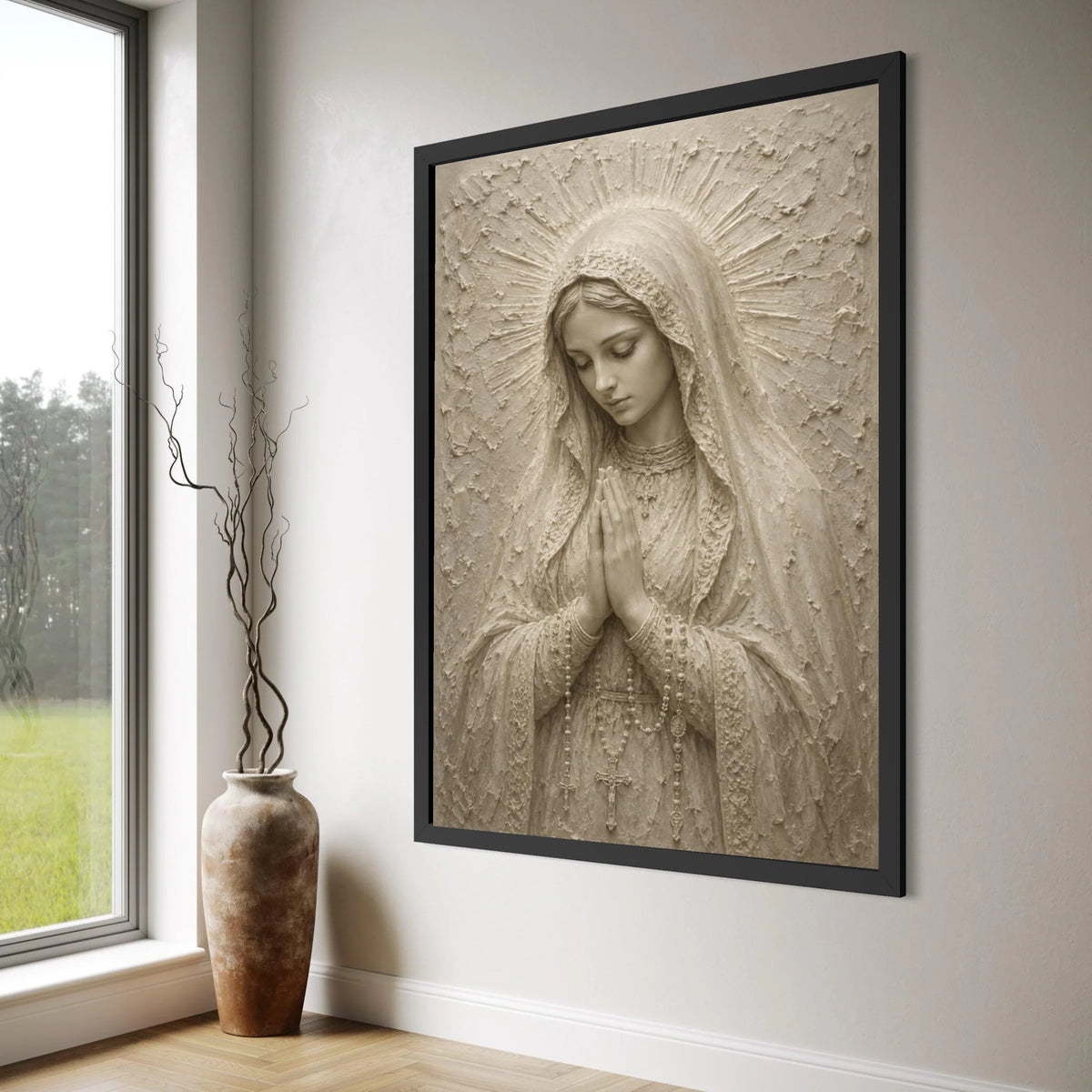 Praying Virgin Mary Canvas Wall Art, Religious Christian Decor, Holy Mother Artwork, Spiritual Catholic Canvas, Inspirational Home Print Art