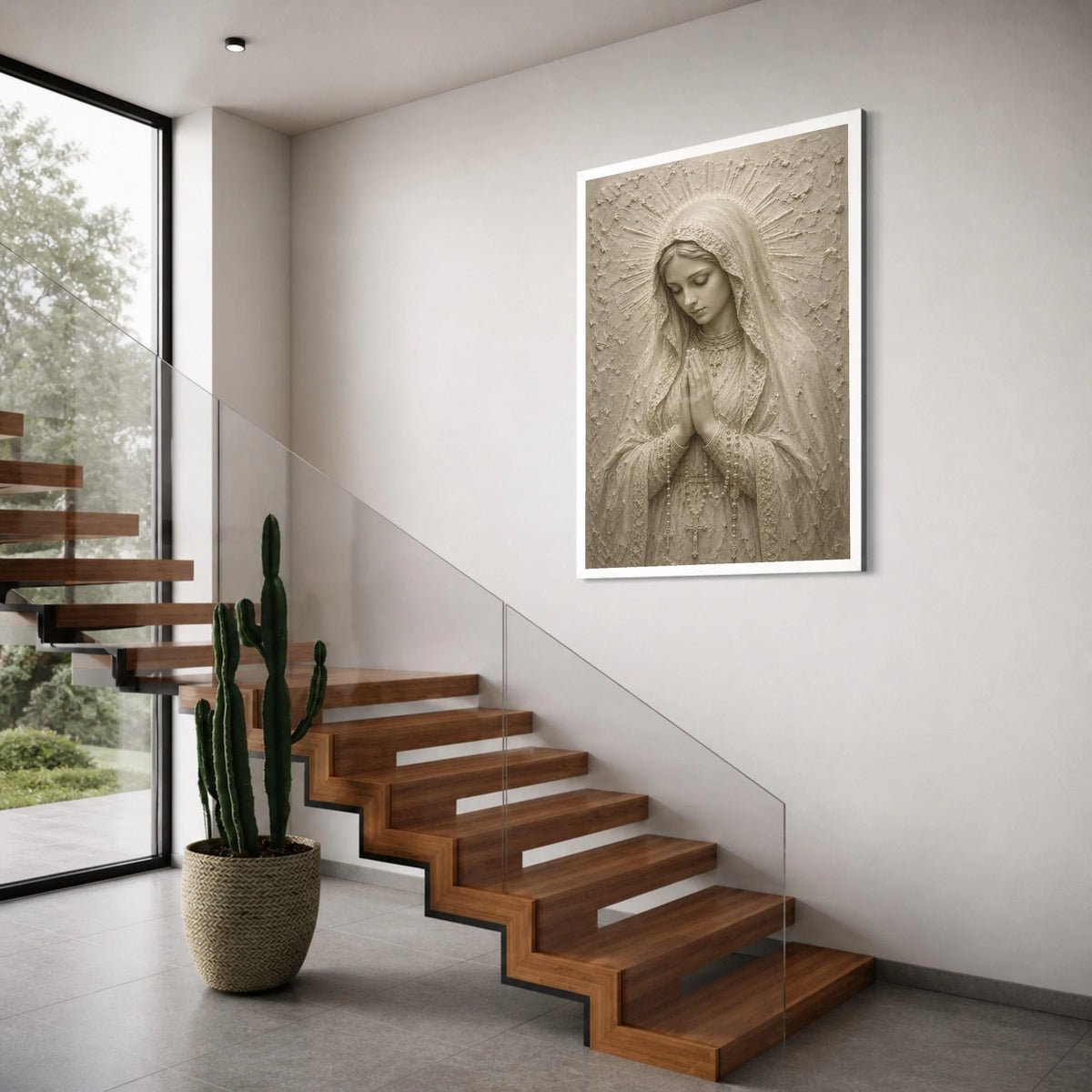 Praying Virgin Mary Canvas Wall Art, Religious Christian Decor, Holy Mother Artwork, Spiritual Catholic Canvas, Inspirational Home Print Art