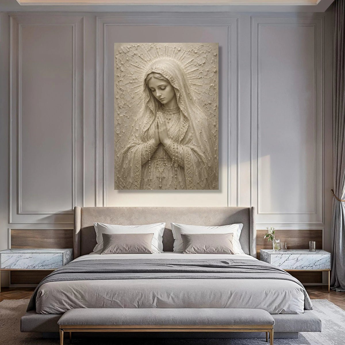 Praying Virgin Mary Canvas Wall Art, Religious Christian Decor, Holy Mother Artwork, Spiritual Catholic Canvas, Inspirational Home Print Art