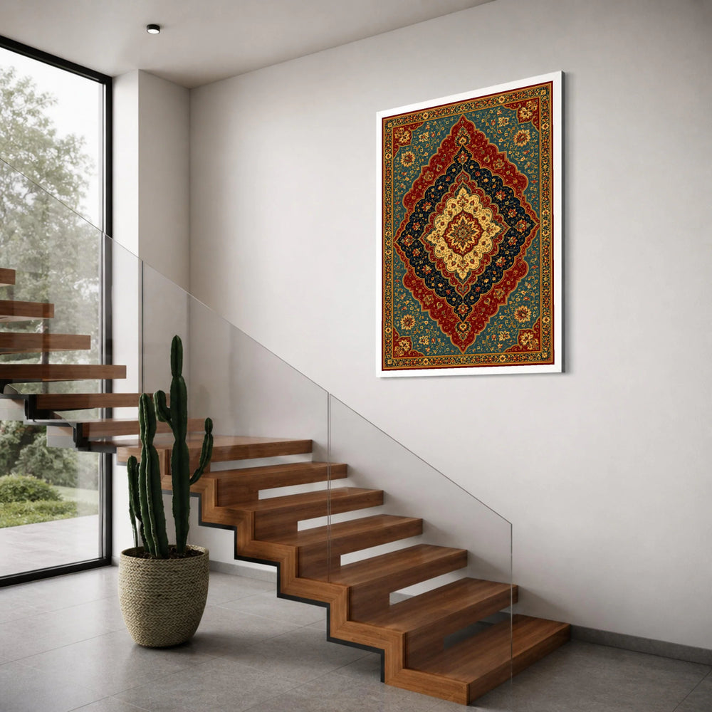 Ornate Persian Style Floral Canvas Wall Art, Vintage Medallion Design, Traditional Decorative Home Accent, Rich Color Floral Print Art