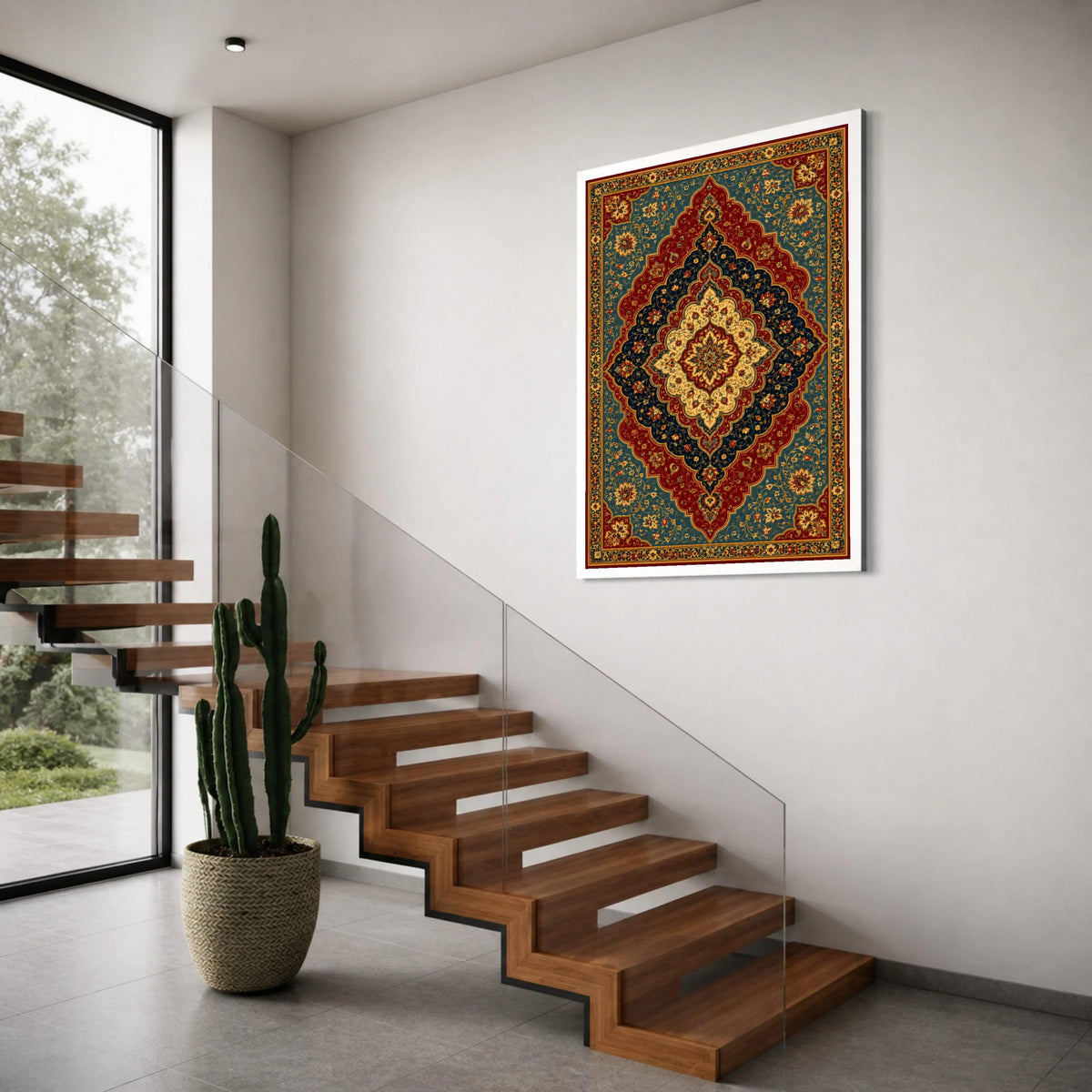 Ornate Persian Style Floral Canvas Wall Art, Vintage Medallion Design, Traditional Decorative Home Accent, Rich Color Floral Print Art