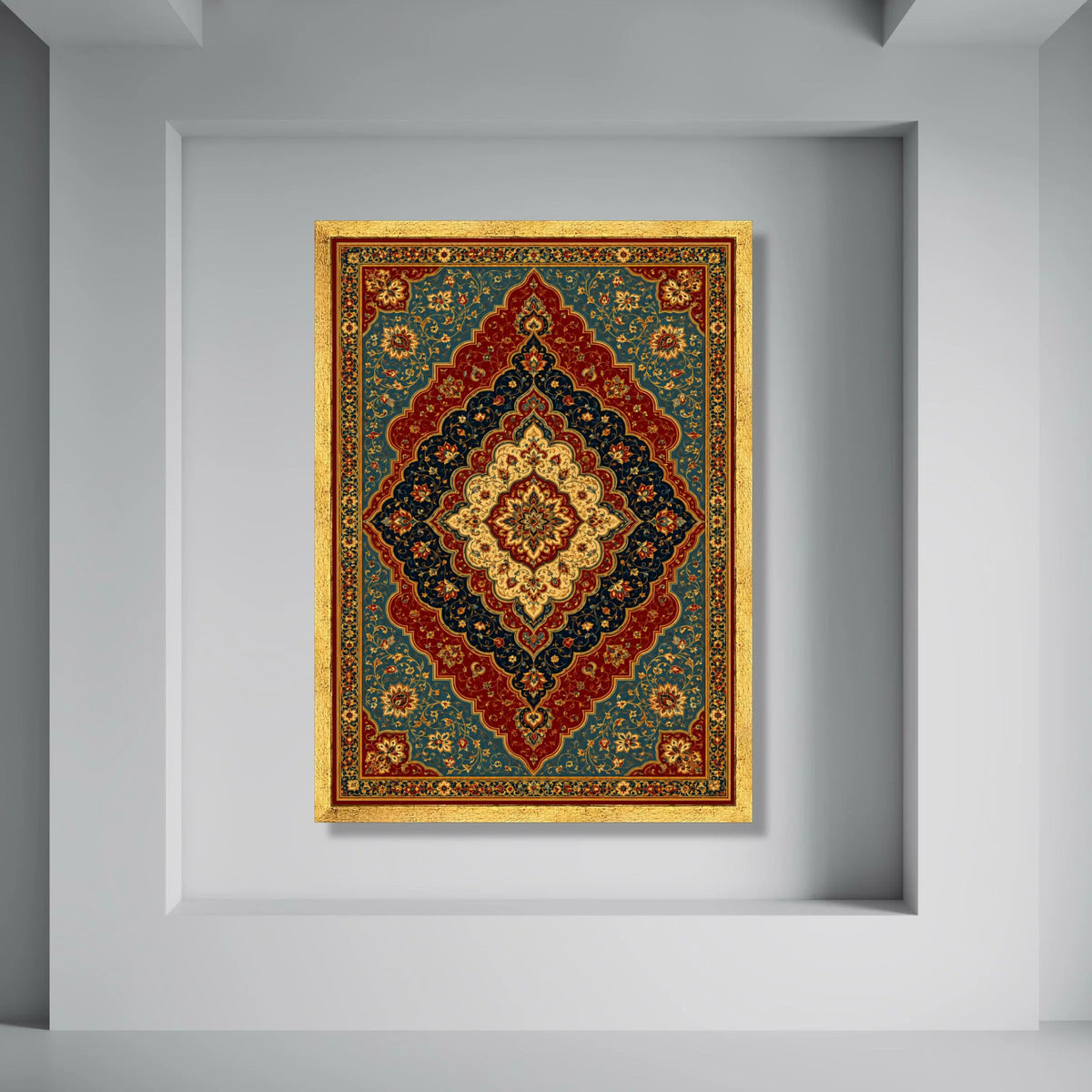 Ornate Persian Style Floral Canvas Wall Art, Vintage Medallion Design, Traditional Decorative Home Accent, Rich Color Floral Print Art