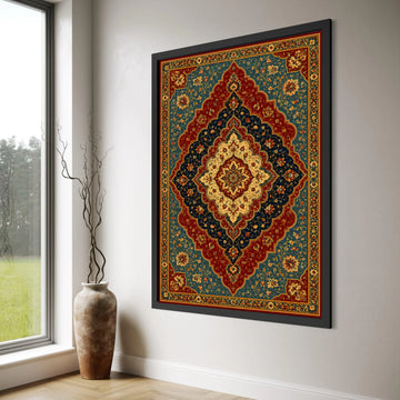Ornate Persian Style Floral Canvas Wall Art, Vintage Medallion Design, Traditional Decorative Home Accent, Rich Color Floral Print Art