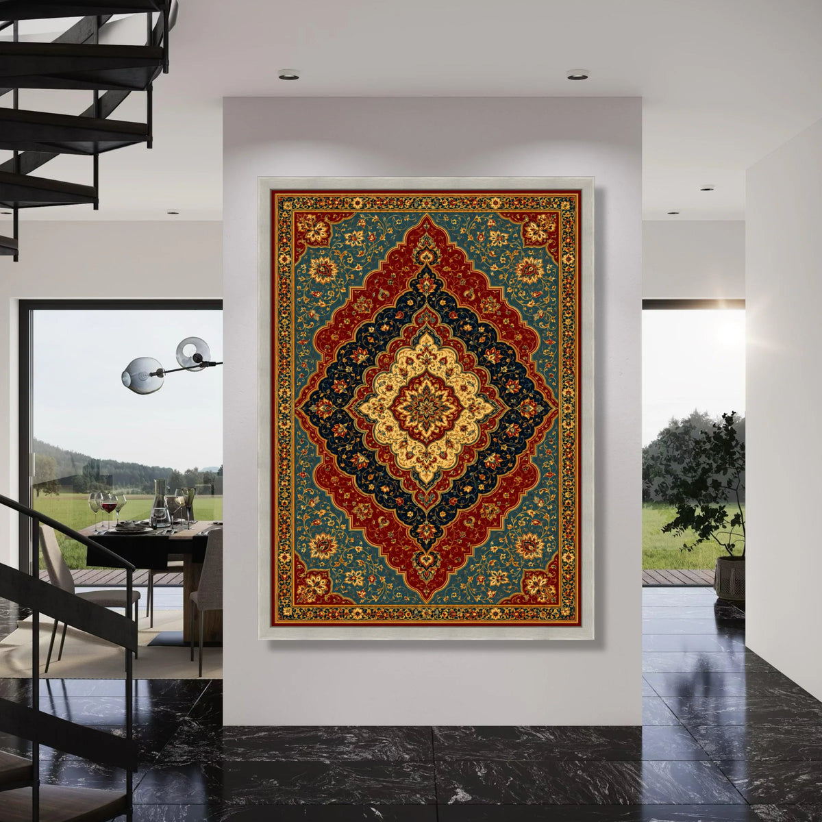 Ornate Persian Style Floral Canvas Wall Art, Vintage Medallion Design, Traditional Decorative Home Accent, Rich Color Floral Print Art