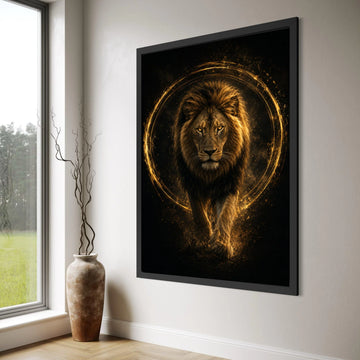 Majestic Lion Canvas Wall Art, Golden Glow Animal Portrait, Strong Wildlife Canvas, Fierce Big Cat Home Decoration, Ready to Hang Print Art