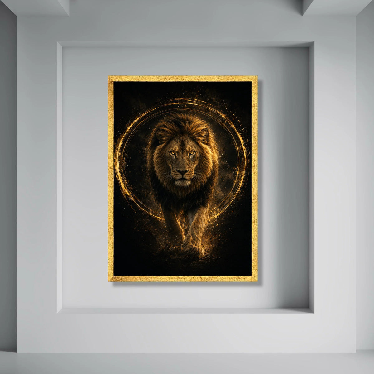 Majestic Lion Canvas Wall Art, Golden Glow Animal Portrait, Strong Wildlife Canvas, Fierce Big Cat Home Decoration, Ready to Hang Print Art