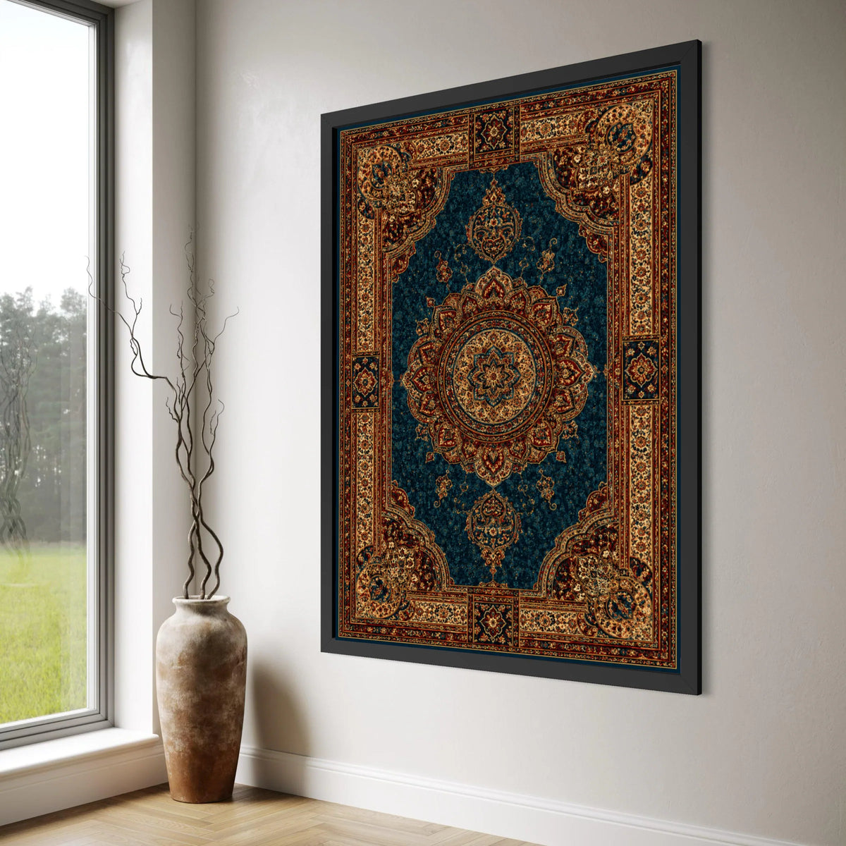 Ornate Persian Medallion Canvas, Traditional Floral Wall Art, Classic Oriental Design, Vintage Home Decoration, Ready to Hang Print Art
