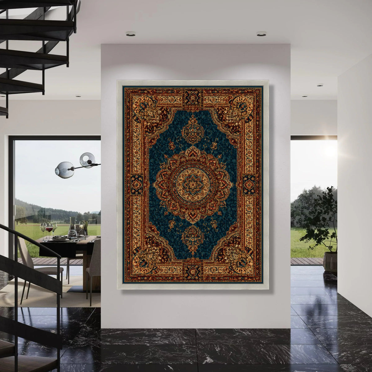 Ornate Persian Medallion Canvas, Traditional Floral Wall Art, Classic Oriental Design, Vintage Home Decoration, Ready to Hang Print Art
