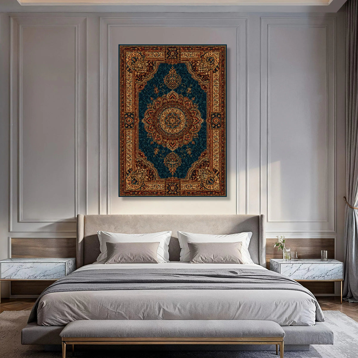 Ornate Persian Medallion Canvas, Traditional Floral Wall Art, Classic Oriental Design, Vintage Home Decoration, Ready to Hang Print Art