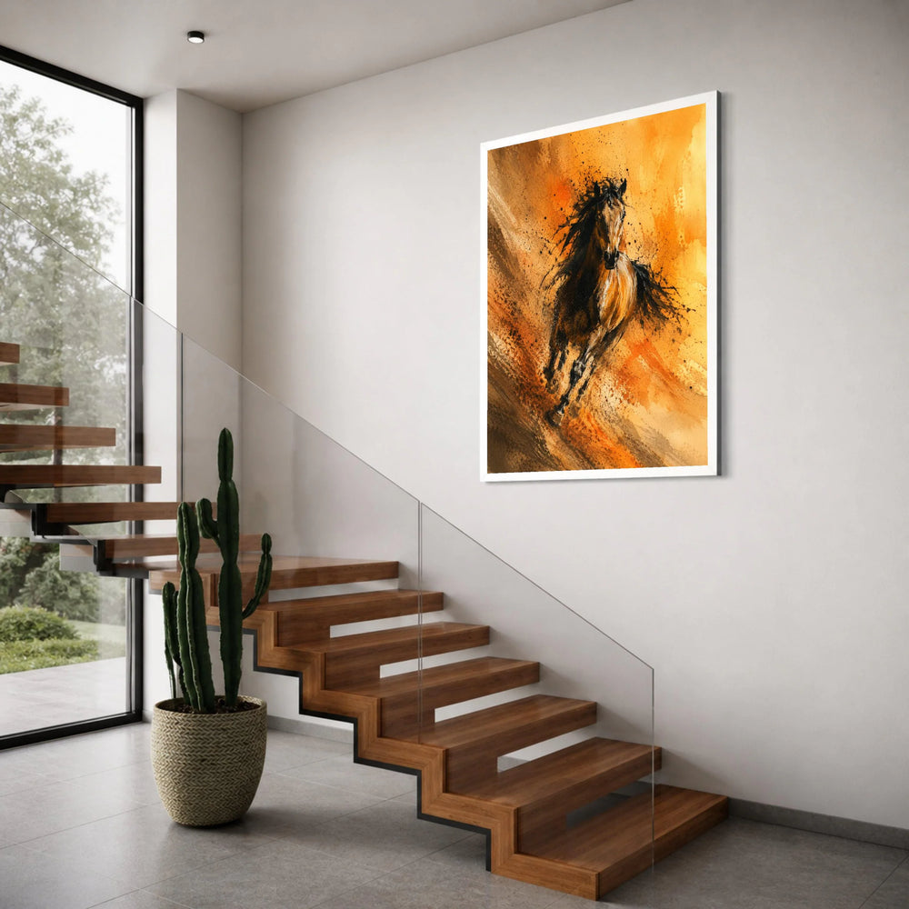 Majestic Running Horse Canvas, Wild Stallion Wall Art, Energetic Animal Print, Rustic Home Decoration, Vibrant Nature Canvas Print Art