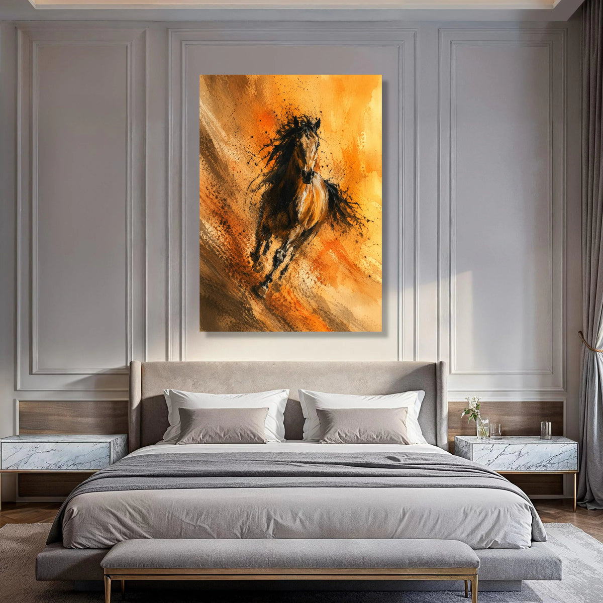 Majestic Running Horse Canvas, Wild Stallion Wall Art, Energetic Animal Print, Rustic Home Decoration, Vibrant Nature Canvas Print Art
