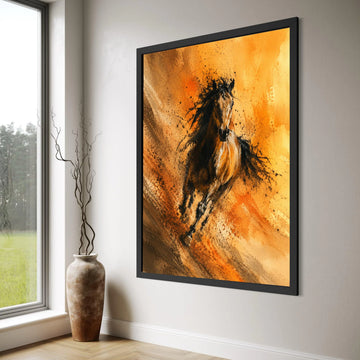 Majestic Running Horse Canvas, Wild Stallion Wall Art, Energetic Animal Print, Rustic Home Decoration, Vibrant Nature Canvas Print Art