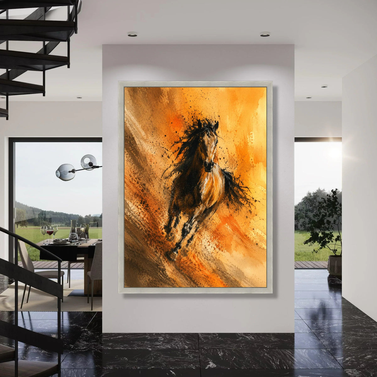 Majestic Running Horse Canvas, Wild Stallion Wall Art, Energetic Animal Print, Rustic Home Decoration, Vibrant Nature Canvas Print Art