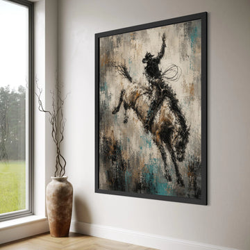 Dynamic Rodeo Cowboy Canvas Wall Art, Western Horse Rider Painting, Rustic Country Home Decoration, Equestrian Wall Art Print, Print Art